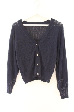 画像1: axes femme / 透かし編みニットカーディガン M ネイビー O-26-02-14-065-AX-TO-OW-OS