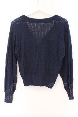 画像2: axes femme / 透かし編みニットカーディガン M ネイビー O-26-02-14-065-AX-TO-OW-OS