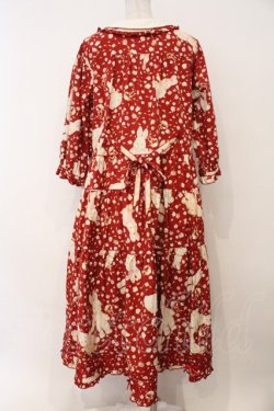 画像6: PINK HOUSE / バラ園うさぎミディワンピース  アカ O-26-02-16-036-LO-OP-OW-OS