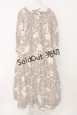 画像1: PINK HOUSE / バラ園うさぎミディワンピース  ショコラ O-26-02-16-037-LO-OP-OW-OS