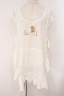 画像1: PINK HOUSE / 幸見うさぎ柄ローンタブリエ  シロ O-26-02-16-046-LO-TO-OW-OS