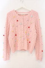 PINK HOUSE / カラフルポップル付きニットカーディガン  ピンク O-26-02-16-048-LO-TO-OW-OS