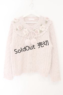 画像1: PINK HOUSE / バラモチーフ付きヨークニットカーディガン  ピンク O-26-02-16-050-LO-OP-OW-OS