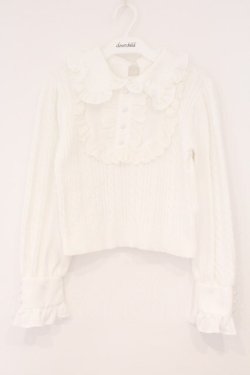 画像1: evelyn / 襟フリルケーブルニット  シロ O-26-02-16-052-LO-TO-OW-OS