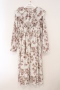 evelyn / 花柄シャーリングワンピース  シロ×ブラウン O-26-02-16-054-LO-OP-OW-OS