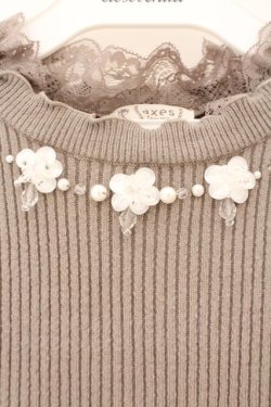 画像2: axes femme / ビジューフラワーニット M チャコールグレー O-26-02-16-071-AX-TO-OW-OS