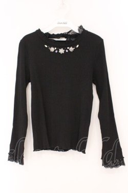 画像1: axes femme / 立体花ビジューリブプルオーバー M クロ O-26-02-16-073-AX-TO-OW-OS