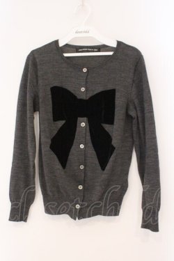 画像1: Jane Marple Dans Le Salon / 別珍リボンカーディガン風ニット M グレー O-26-02-16-097-JM-OP-OW-OS