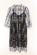 axes femme / レースジレ付シャツワンピース M ブルー×クロ O-26-02-17-028-AX-OP-IG-OS