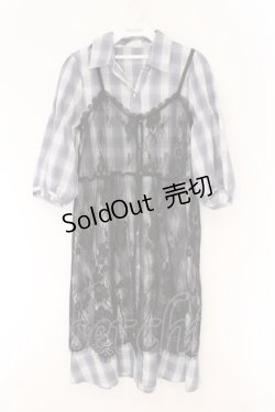 画像1: axes femme / レースジレ付シャツワンピース M ブルー×クロ O-26-02-17-028-AX-OP-IG-OS