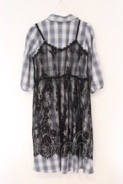 画像2: axes femme / レースジレ付シャツワンピース M ブルー×クロ O-26-02-17-028-AX-OP-IG-OS