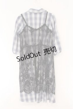 画像2: axes femme / レースジレ付シャツワンピース M ブルー×クロ O-26-02-17-028-AX-OP-IG-OS