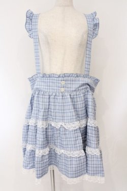 画像1: DearMyLove / レースチェックティアードサスペンダースカート 5L サックス O-26-02-17-004-0-SK-IG-OS