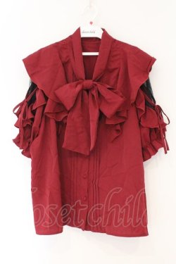 画像1: DearMyLove / ショルダーレースモテフリルボウタイブラウス 5L ワイン O-26-02-17-052-0-BL-IG-OS