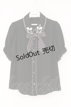 画像1: axes femme POETIQUE / ミッキー&ミニー刺繍襟半袖ブラウス M クロ×ネイビー O-26-02-17-026-AX-BL-IG-OS