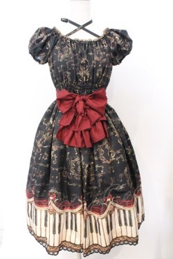 画像1: Enchantlic Enchantilly / アンティークエレガンスピアノワンピース  クロ×ワイン O-26-02-18-041-LO-OP-OW-OS