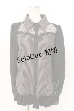 画像1: Qutie Frash / 限定クモメッシュパフブラウス M ストライプ（ブラック） O-26-02-18-045-QU-BL-OW-OS