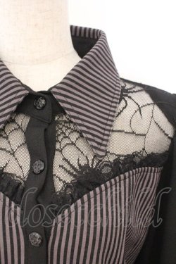 画像2: Qutie Frash / 限定クモメッシュパフブラウス M ストライプ（ブラック） O-26-02-18-045-QU-BL-OW-OS