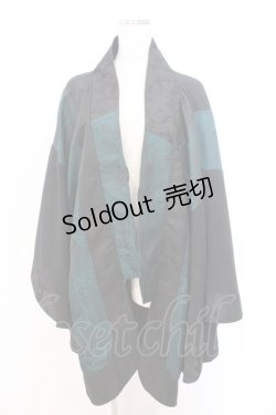 画像1: Qutie Frash / 着物ロングカーデ  ブラック×グリーン O-26-02-18-046-QU-TO-OW-OS