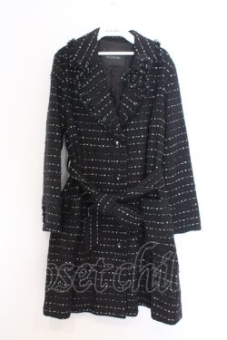 画像1: INGEBORG / ロゴpt.スリットツイードロングジャケット 3(9号) クロ O-26-02-18-1047-LO-CO-IG-OS