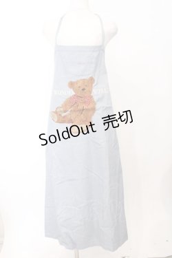 画像1: WONDERFUL WORLD / くま刺繍エプロン  ブルー O-26-02-18-1009-LO-OP-IG-OS