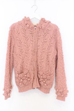 画像1: PINK HOUSE / 椿モチーフフード透かし編みカーディガン  ピンク O-26-02-18-1073-LO-TO-IG-OS