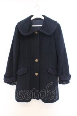 画像1: axes femme / 薔薇ボタン丸襟コート M ネイビー O-26-02-18-1078-AX-CO-OW-OS