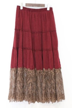 画像1: axes femme / 裾レースティアードスカート  ワイン O-26-02-18-1022-AX-OP-IG-OS