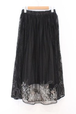 画像3: axes femme / リリー柄チュール刺繍スカート M クロ O-26-02-18-1026-AX-SK-IG-OS