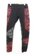 HANGRY&ANGRY / コミック風プリント継ぎ接ぎパンツ  ブラック×レッド×グレー O-26-02-18-011-HN-PA-IG-OS