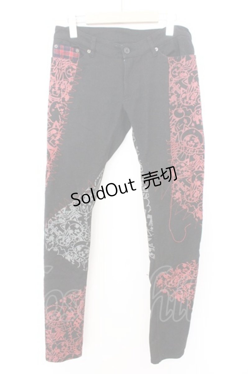画像1: HANGRY&ANGRY / コミック風プリント継ぎ接ぎパンツ  ブラック×レッド×グレー O-26-02-18-011-HN-PA-IG-OS (1)
