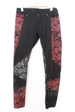 画像1: HANGRY&ANGRY / コミック風プリント継ぎ接ぎパンツ  ブラック×レッド×グレー O-26-02-18-011-HN-PA-IG-OS