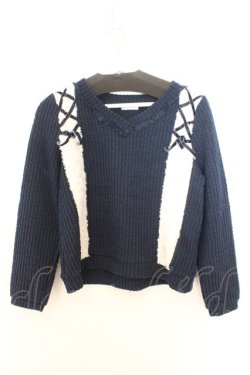 画像1: axes femme / プードルファーVネックトップス  ネイビー O-26-02-18-014-AX-TO-IG-OS