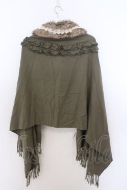 画像2: axes femme / ファーティペ付き大判ストール 60×200cm グリーン O-26-02-18-026-AX-TO-IG-OS