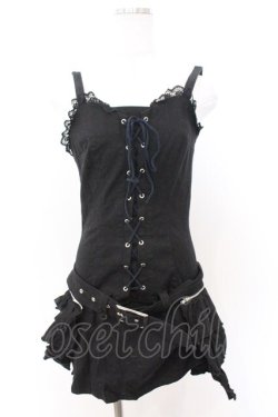 画像1: HELL CAT PUNKS / レースアップサイドフリルワンピース S ブラック O-26-02-18-027-PU-OP-OW-OS