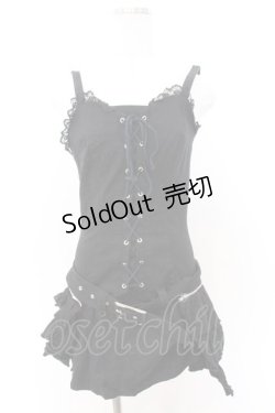 画像1: HELL CAT PUNKS / レースアップサイドフリルワンピース S ブラック O-26-02-18-027-PU-OP-OW-OS