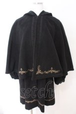 画像1: Amavel / フードケープ付きクロス刺繍ロングコート  クロ O-26-02-18-004-CA-CO-IG-ZTC057 (1)