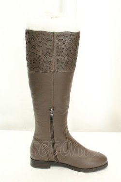 画像5: INGEBORG / カメリアくり抜きロングブーツ 22.5cm ブラウン O-26-02-19-051-LO-ZA-IG-OS