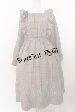 画像1: m petit by misako / CHKフリルOPナガ ワンピース S ブラウン O-26-02-19-1041-LO-OP-OW-OS