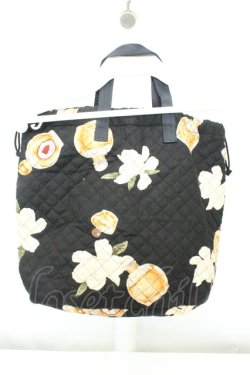 画像3: KANEKO ISAO / カメリアパフュームプリントキルト巾着バッグ  クロ O-26-02-19-007-EL-BG-IG-OS