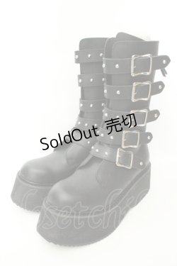 画像1: HYSTERIC GLAMOUR / プラットフォームバックルブーツ 25cm ブラック O-26-02-19-084-PU-SH-IG-OS