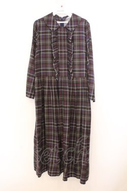 画像1: Jane Marple Dans Le Salon / キュプラコットンタータンチェックフロントフリルドレス M パープル O-26-02-21-022-JM-OP-IG-OS