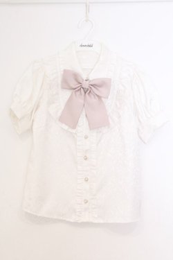 画像1: Ank Rouge / ジャガードパフブラウス  シロ×ピンク O-26-02-21-072-CA-BL-IG-OS