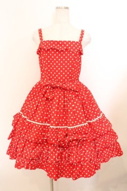 画像1: BABY,THE STARS SHINE BRIGHT / ドット・フリルジャンパースカート  えんじ O-26-02-21-014-BA-OP-OW-OS