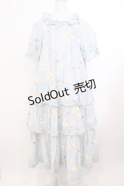 画像1: PINK HOUSE / 幸見うさぎプリントフリルワンピース  ソライロ O-26-02-21-016-LO-OP-OW-OS