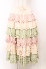 画像1: PINK HOUSE / 配色フリルスカート  ピンク×ハッカ O-26-02-21-017-LO-SK-OW-OS (1)