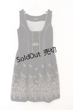 画像1: Jane Marple / シャイニーマトリョーシカエンブロイダリーのフォークロアドレス　ジャンパースカート M クロ O-26-02-23-024-JM-OP-OW-OS