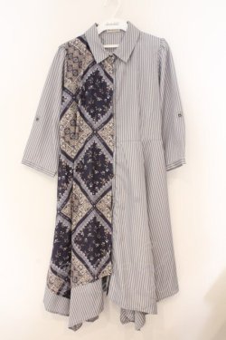 画像1: axes femme / 柄切替イレヘムシャツワンピース M ブルー系 O-26-02-23-030-AX-OP-OW-OS