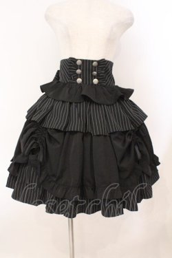 画像1: Chalmiere / ストライプフリルスカート M クロ O-26-02-23-013-0-SK-YM-OS