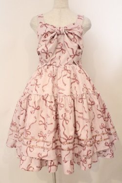 画像1: axes femme POETIQUE / リボン柄ドールジャンパースカート M ピンク O-26-02-24-057-AX-OP-IG-OS